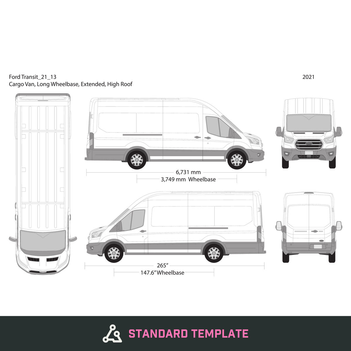 2021 Ford Transit Sliding Doors vector wrap template V13, Design-Ready PDF - GravBase