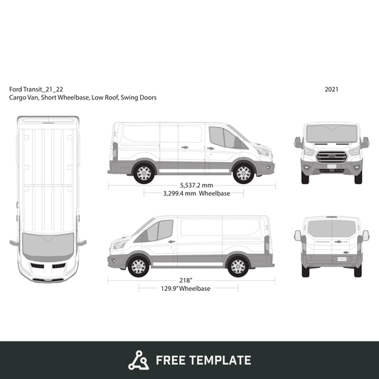 2021 Ford Transit Swing Doors free vector vehicle wrap template - GravBase