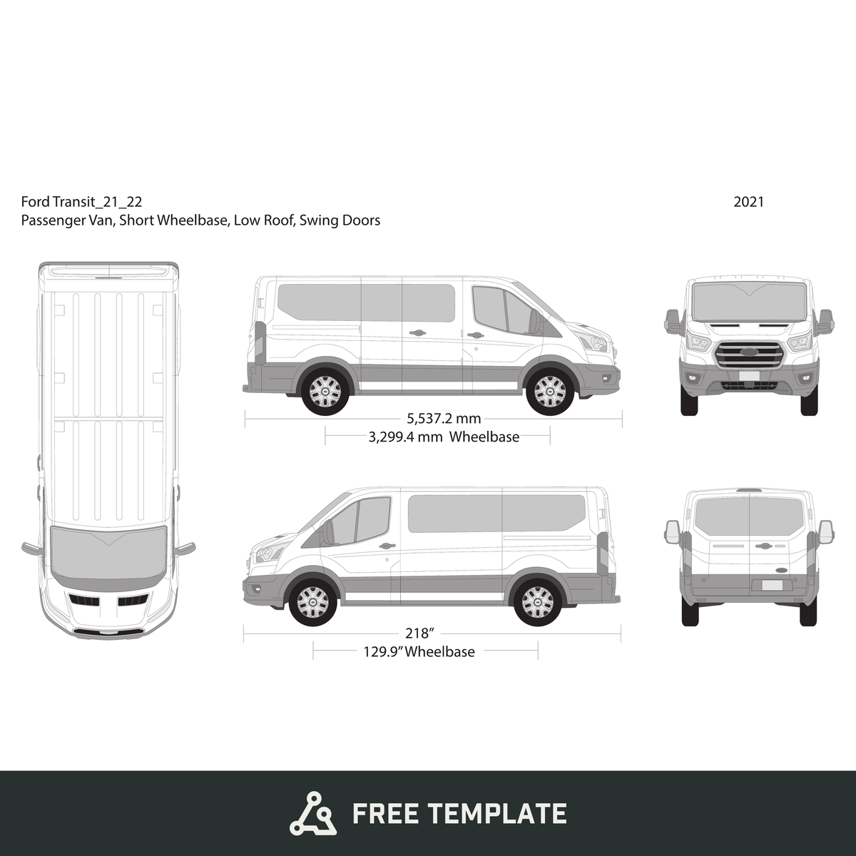 2021 Ford Transit Swing Doors free vector vehicle wrap template - GravBase