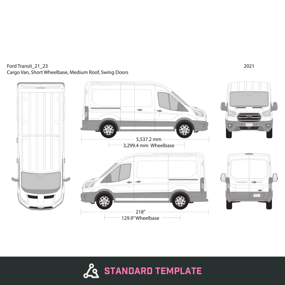 2021 Ford Transit Swing Doors vector wrap template V23, Design-Ready PDF - GravBase