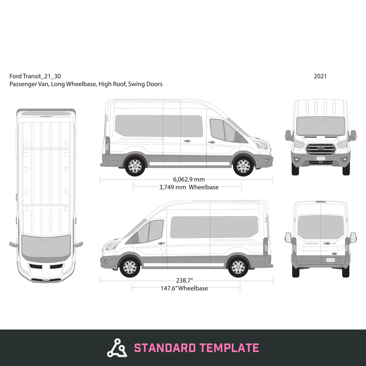 2021 Ford Transit Swing Doors vector wrap template V30, Design-Ready PDF - GravBase