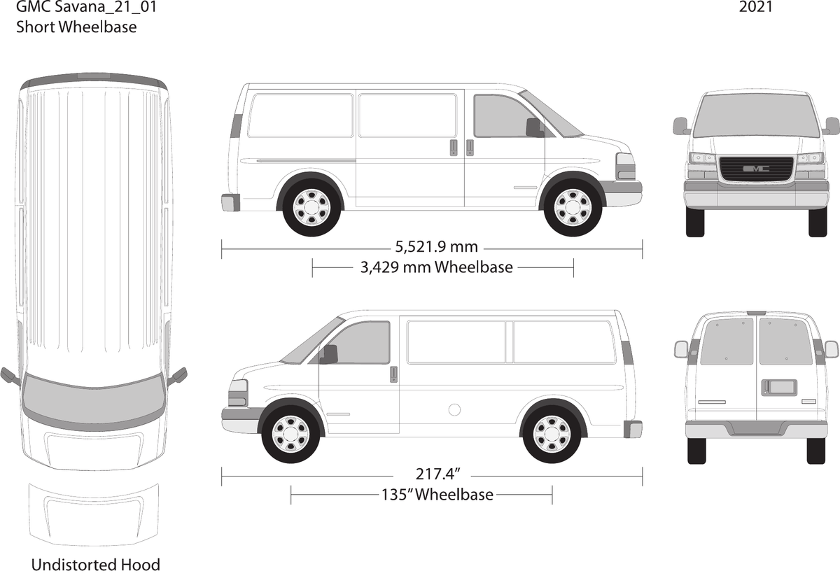 2021 GMC Savana vector wrap template V01, Design-Ready PDF - GravBase