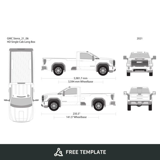 2021 GMC Sierra 2500-3500 HD free vector vehicle wrap template - GravBase