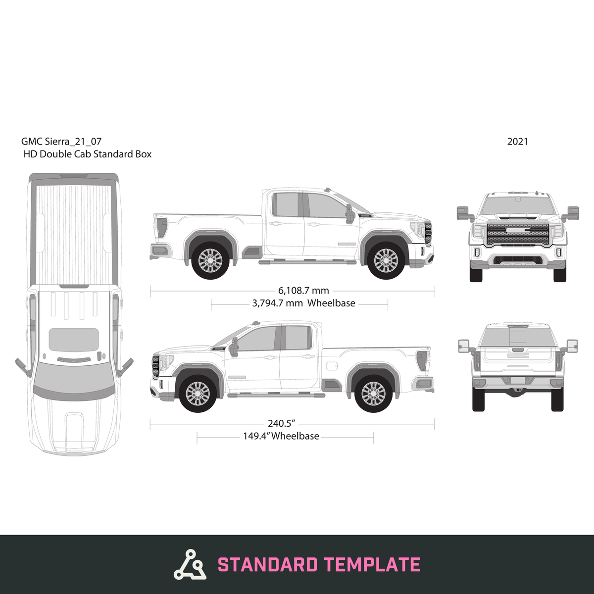 2021 GMC Sierra 2500-3500 HD vector wrap template V07, Design-Ready PDF - GravBase