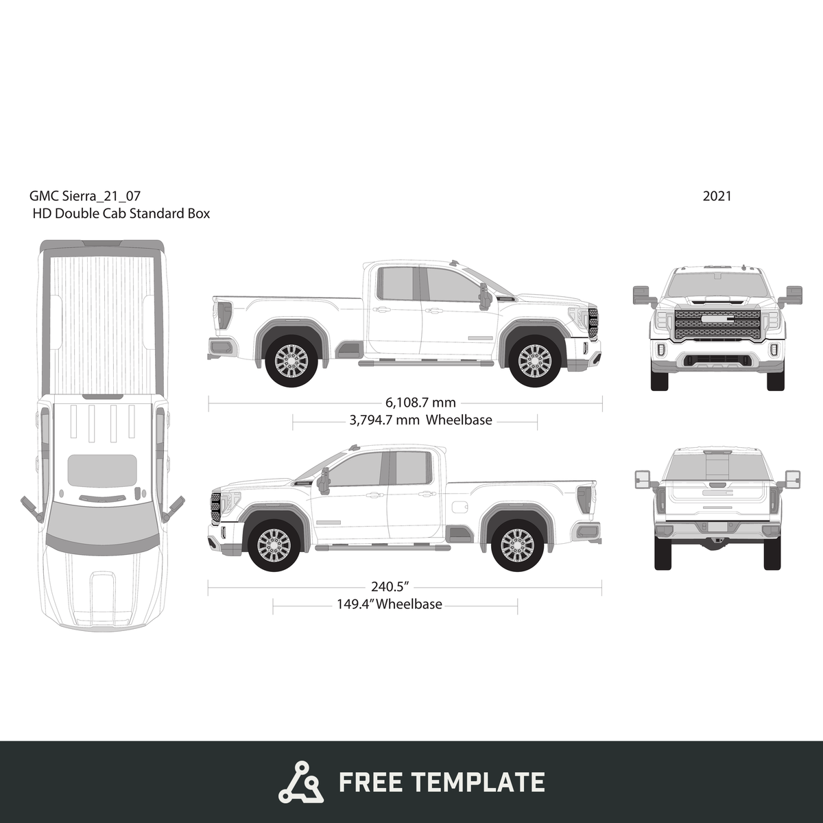 2021 GMC Sierra 2500-3500 HD free vector vehicle wrap template - GravBase