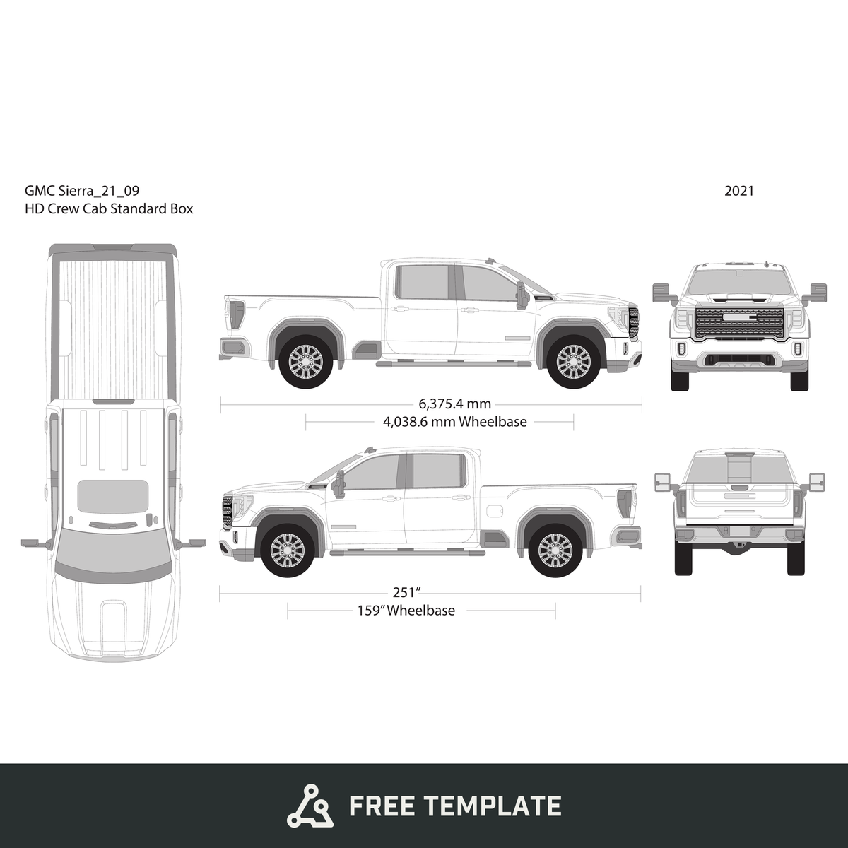 2021 GMC Sierra 2500-3500 HD free vector vehicle wrap template - GravBase
