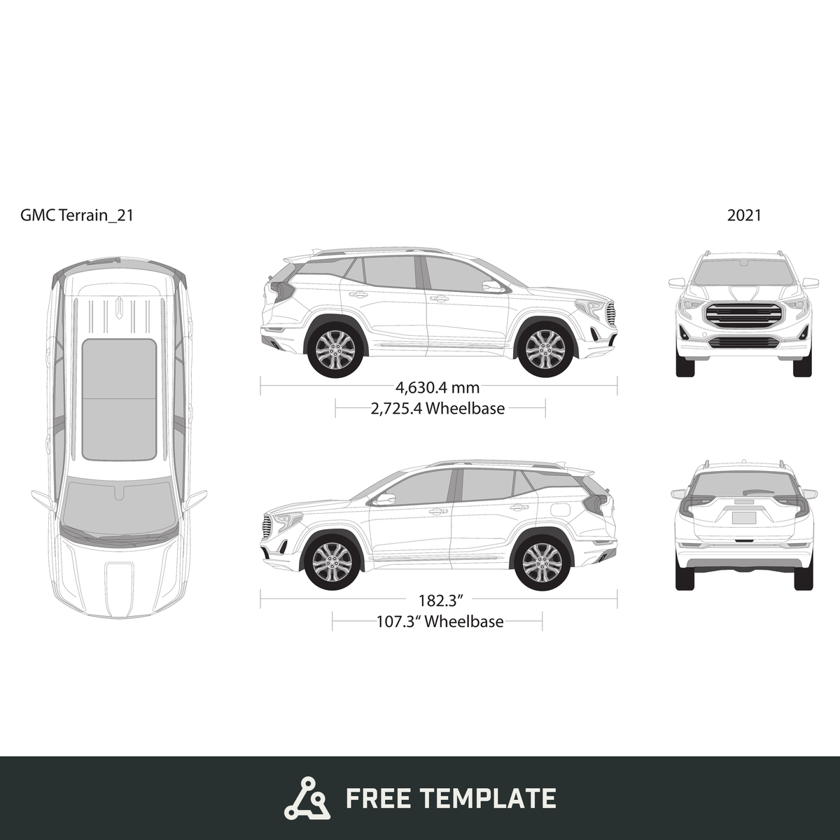 2021 GMC Terrain free vector vehicle wrap template - GravBase