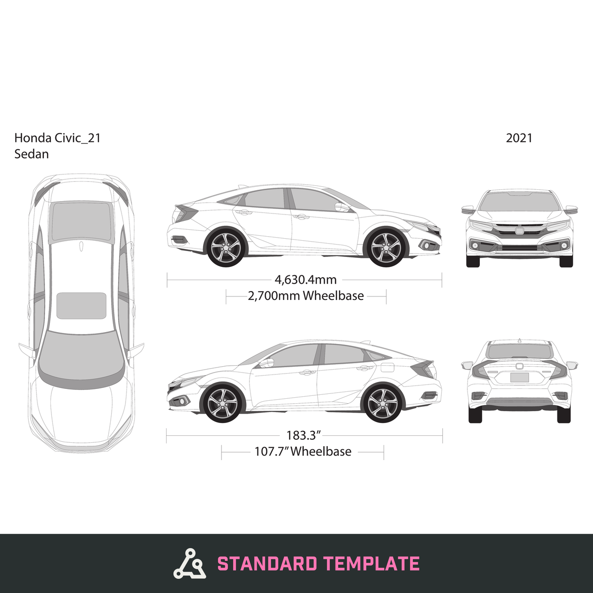 2021 Honda Civic Sedan vector wrap template, Design-Ready PDF - GravBase