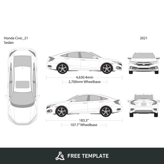 2021 Honda Civic Sedan free vector vehicle wrap template - GravBase