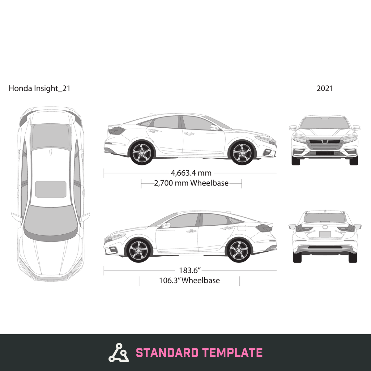 2021 Honda Insight vector wrap template, Design-Ready PDF - GravBase