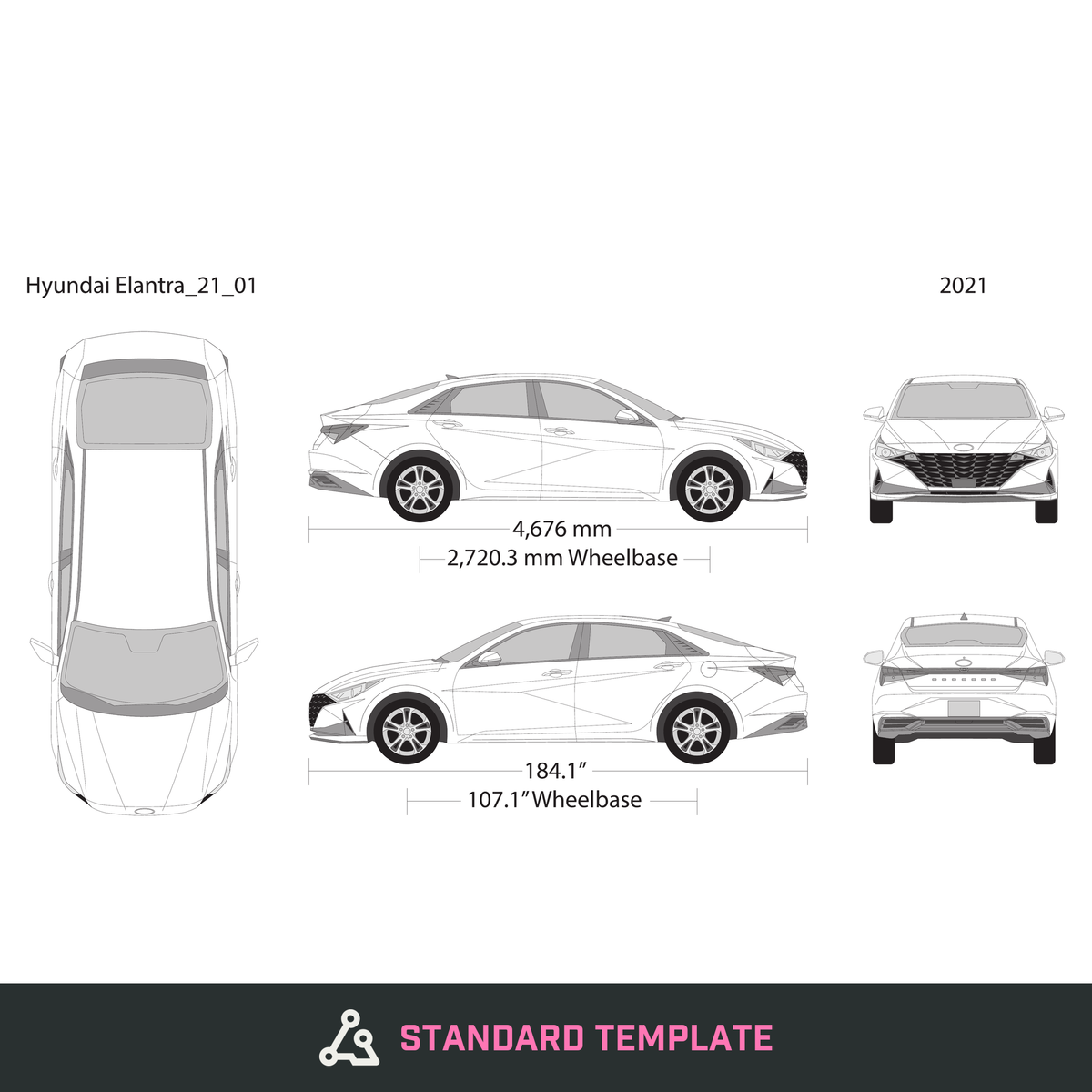 2021 Hyundai Elantra vector wrap template, Design-Ready PDF - GravBase