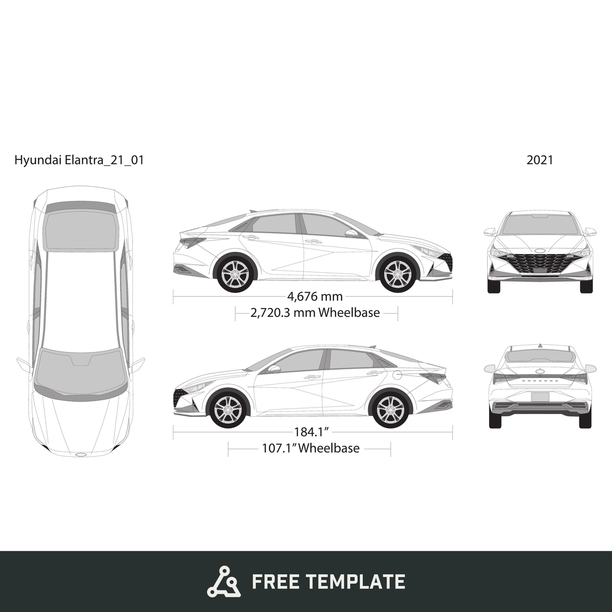 2021 Hyundai Elantra free vector vehicle wrap template - GravBase