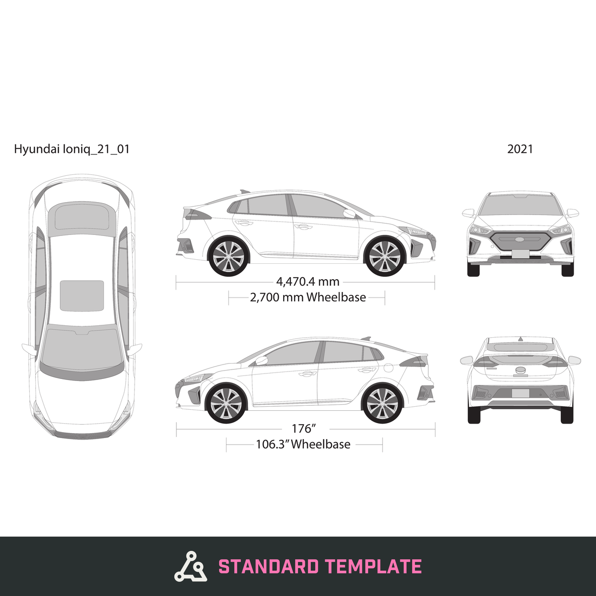 2021 Hyundai Ioniq vector wrap template, Design-Ready PDF - GravBase