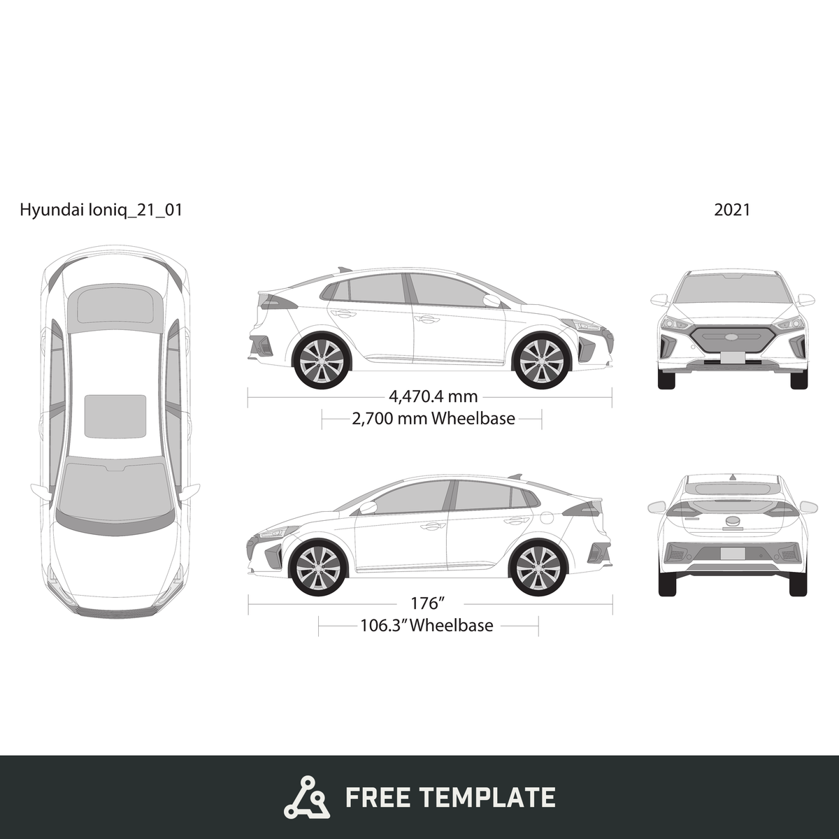 2021 Hyundai Ioniq free vector vehicle wrap template - GravBase