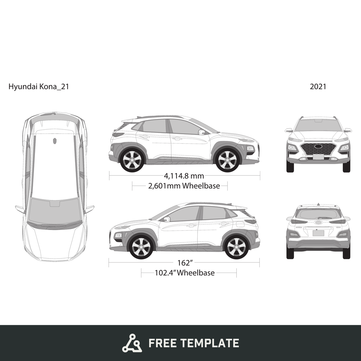2021 Hyundai Kona free vector vehicle wrap template - GravBase