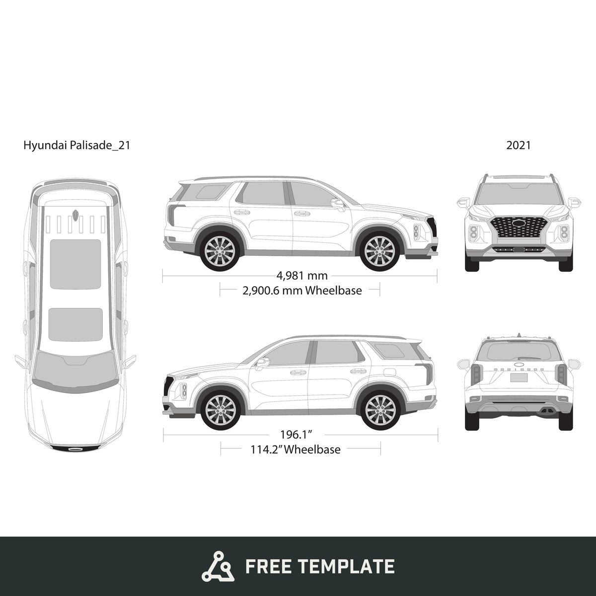 2021 Hyundai Palisade free vector vehicle wrap template - GravBase