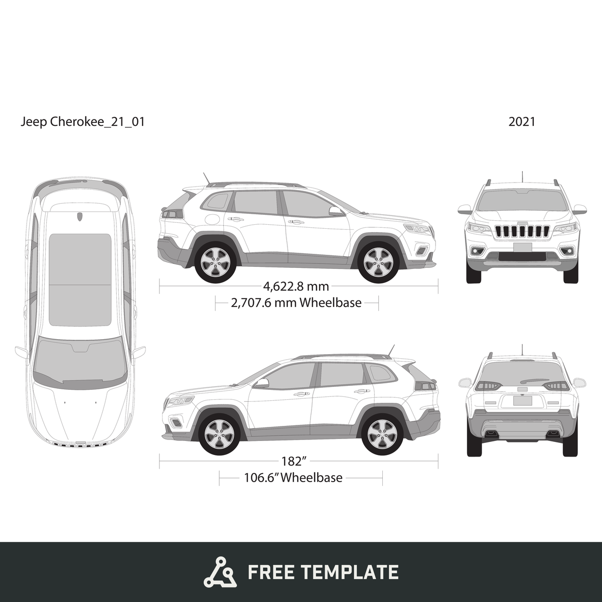 2021 Jeep Cherokee free vector vehicle wrap template - GravBase