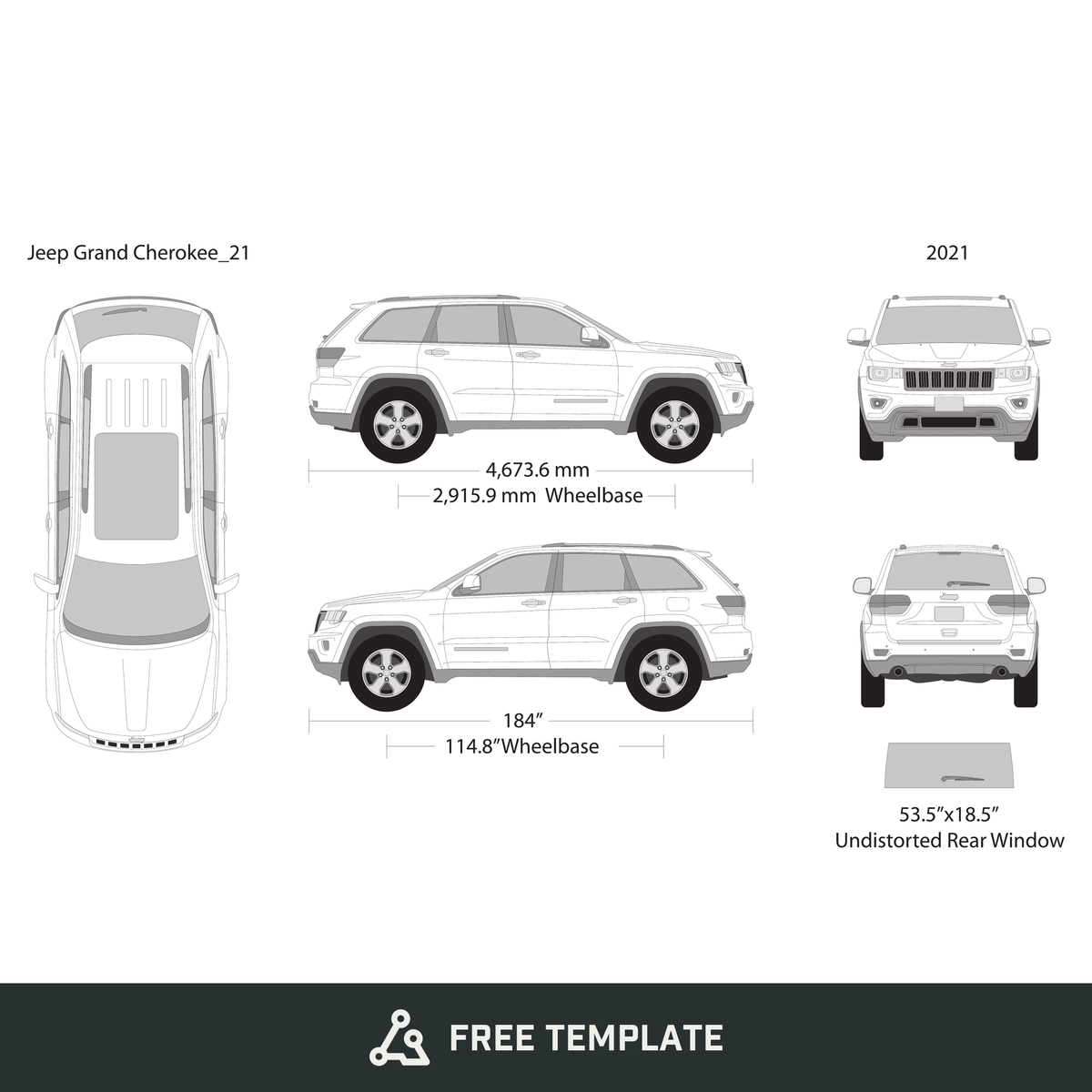 2021 Jeep Grand Cherokee free vector vehicle wrap template - GravBase