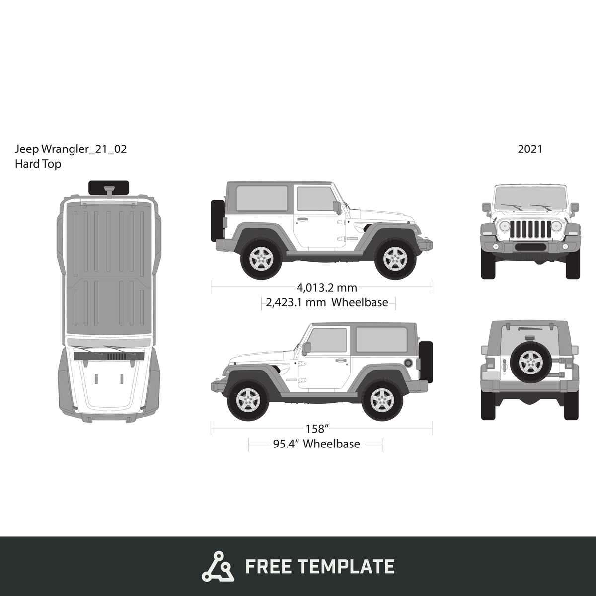 2021 Jeep Wrangler free vector vehicle wrap template - GravBase