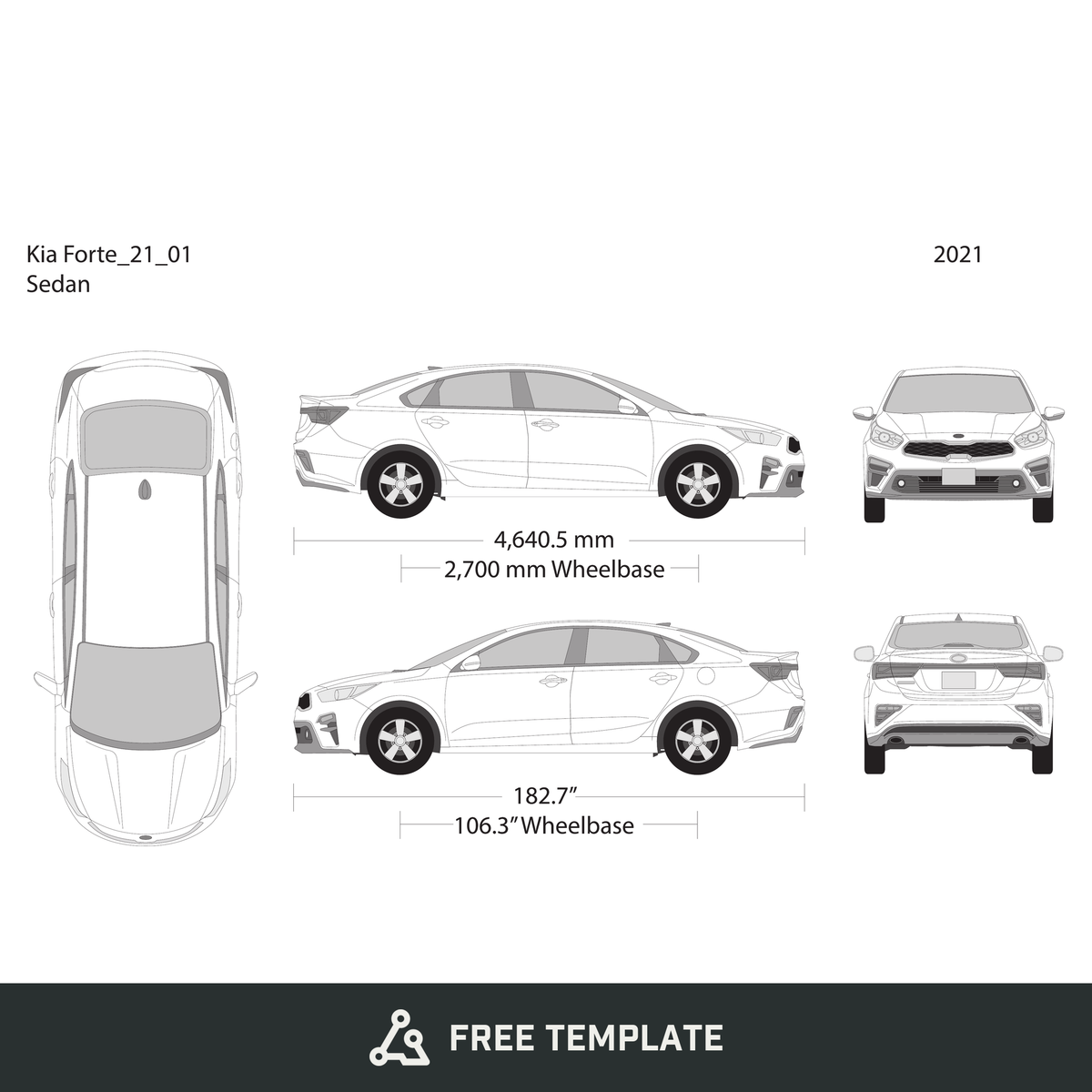 2021 Kia Forte free vector vehicle wrap template - GravBase