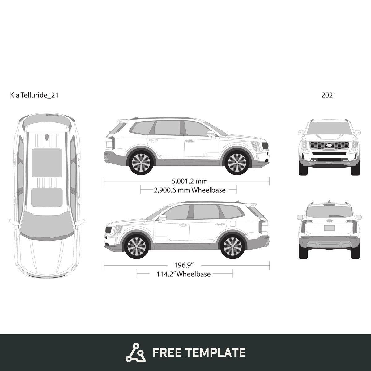 2021 Kia Telluride free vector vehicle wrap template - GravBase