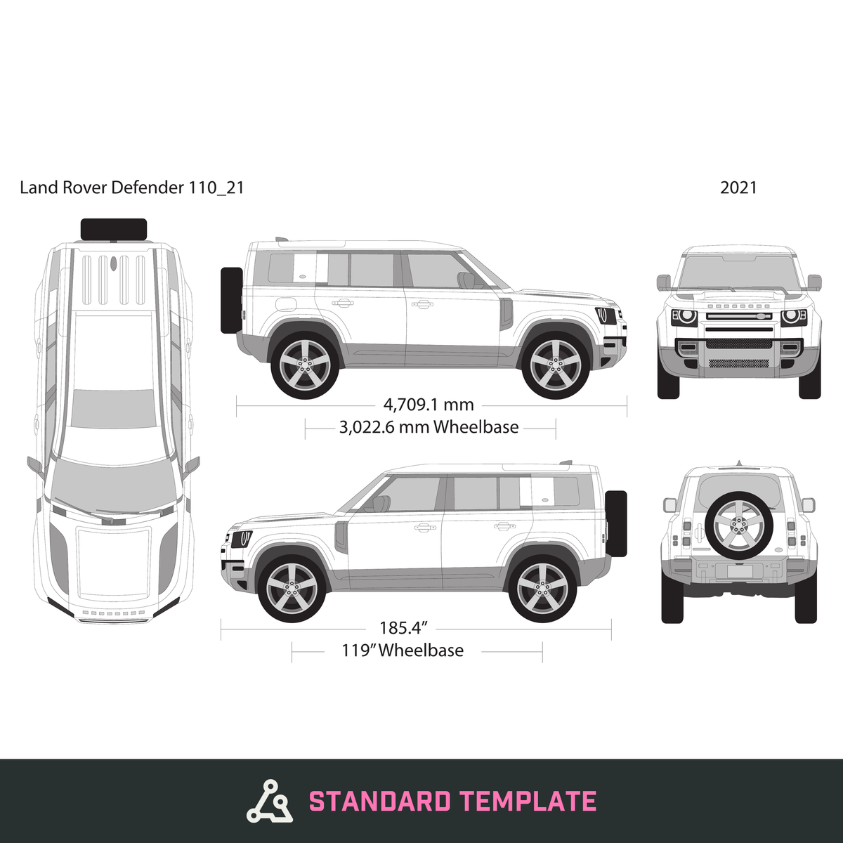 2021 Land Rover Defender 110 vector wrap template, Design-Ready PDF - GravBase