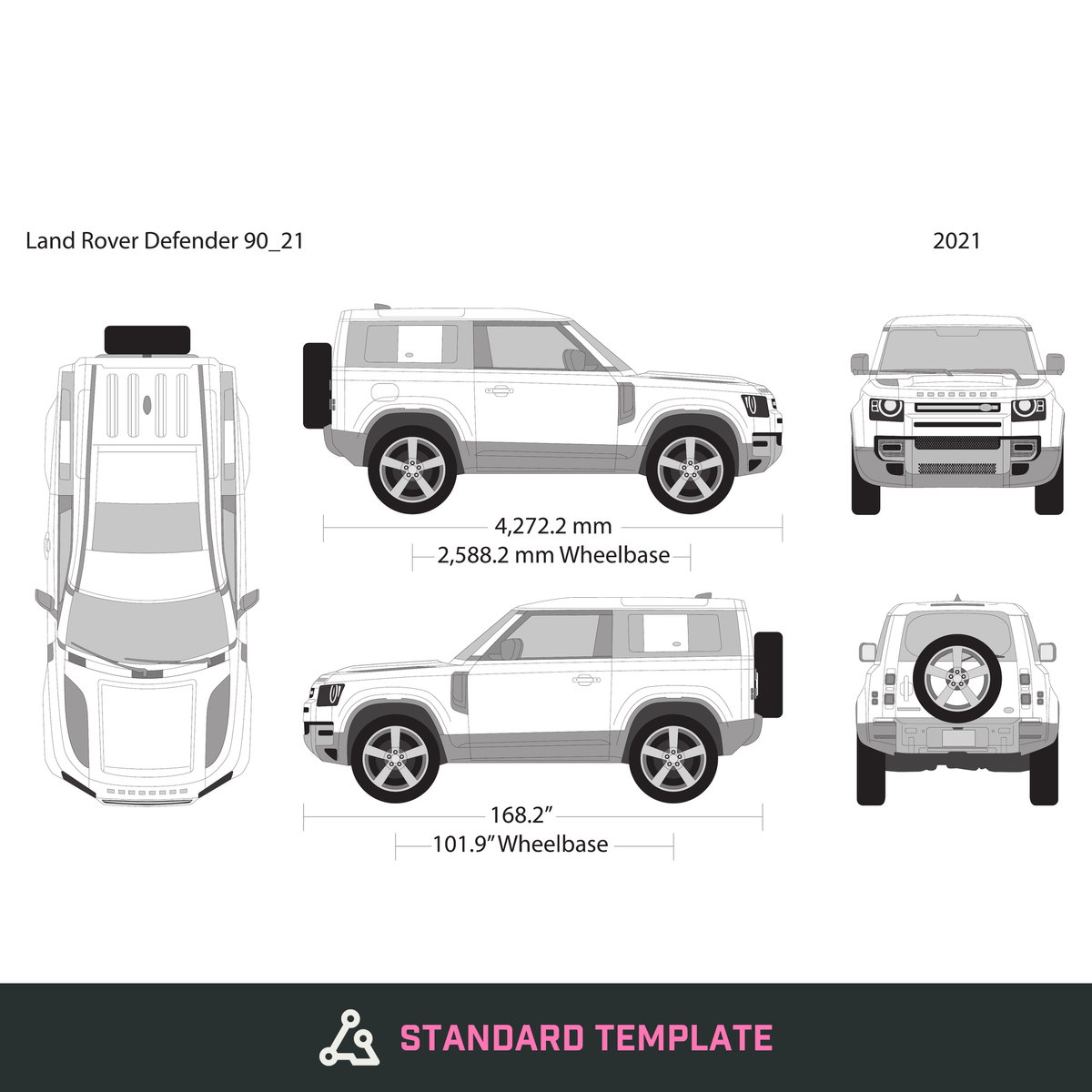 2021 Land Rover Defender 90 vector wrap template, Design-Ready PDF - GravBase