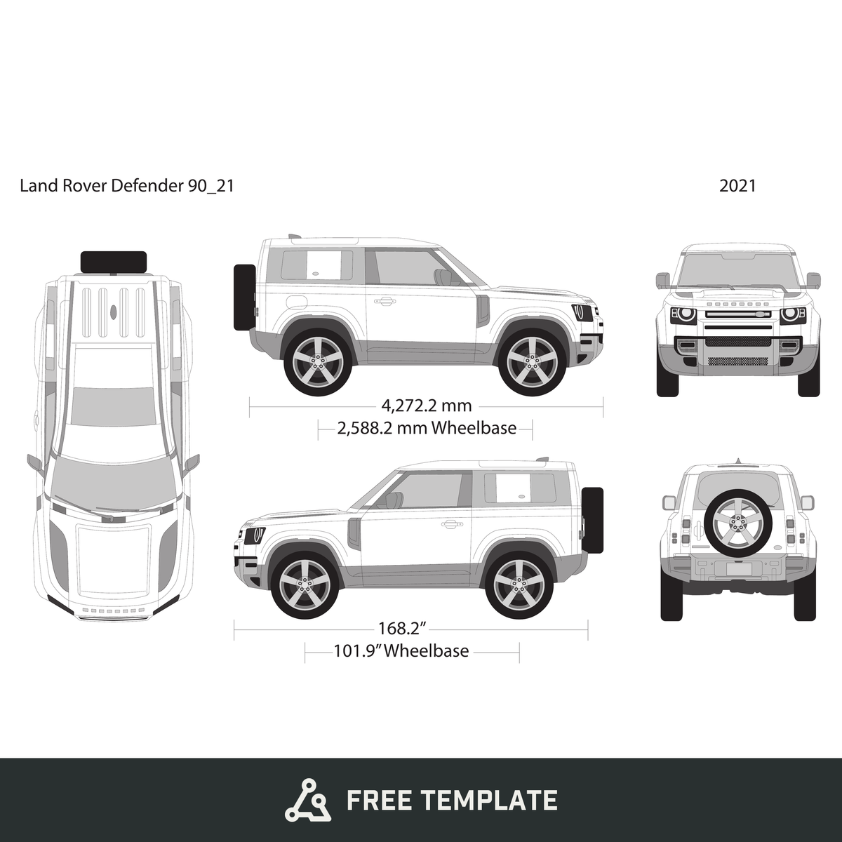 2021 Land Rover Defender 90 free vector vehicle wrap template - GravBase