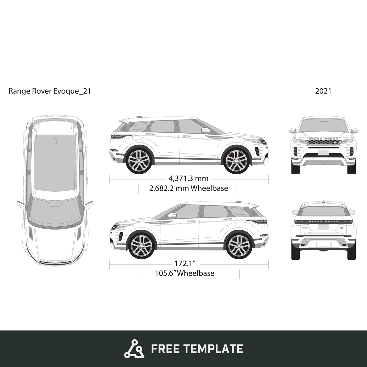 2021 Land Rover Evoque free vector vehicle wrap template - GravBase