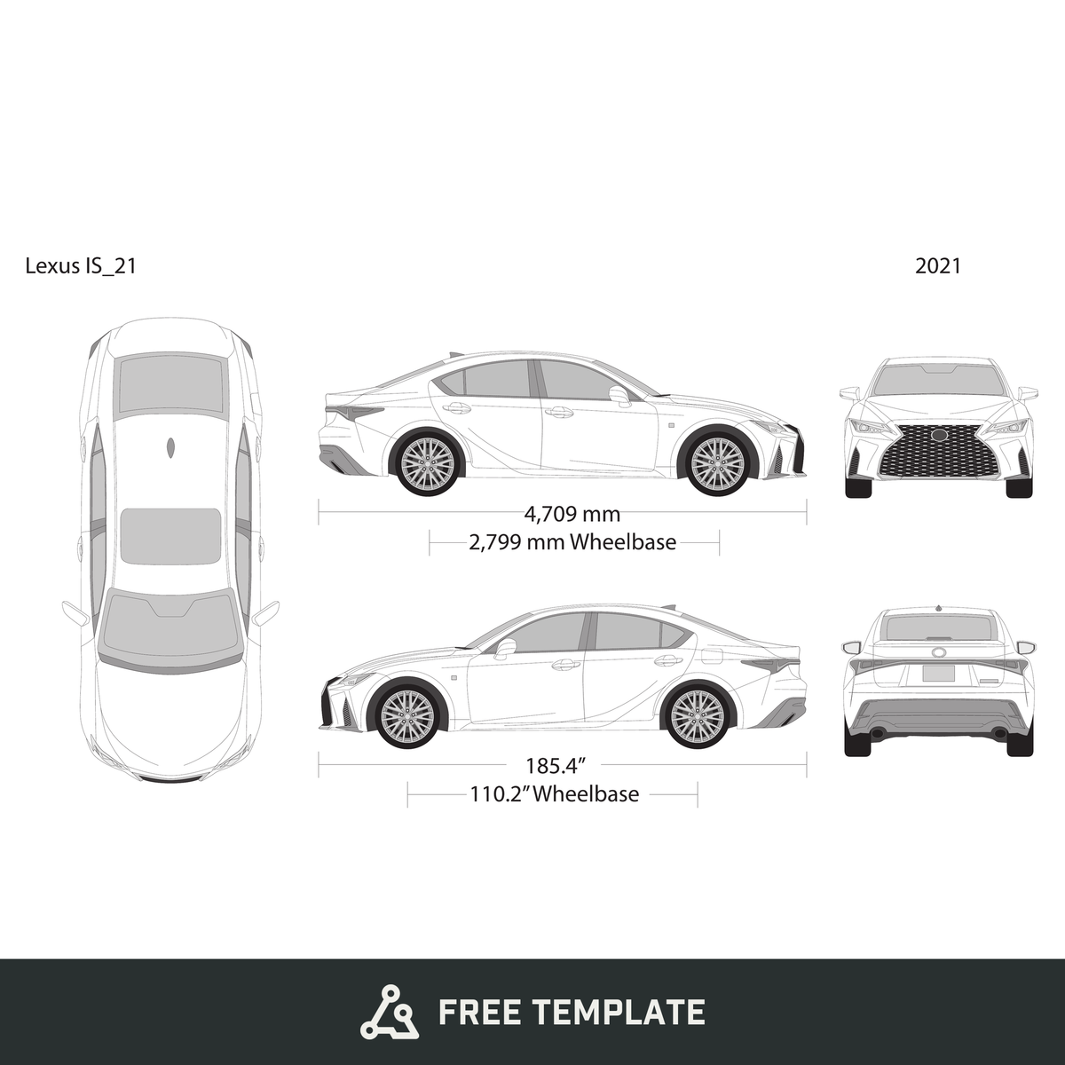 2021 Lexus IS free vector vehicle wrap template - GravBase