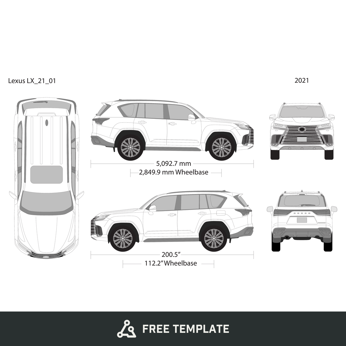 2021 Lexus LX free vector vehicle wrap template - GravBase