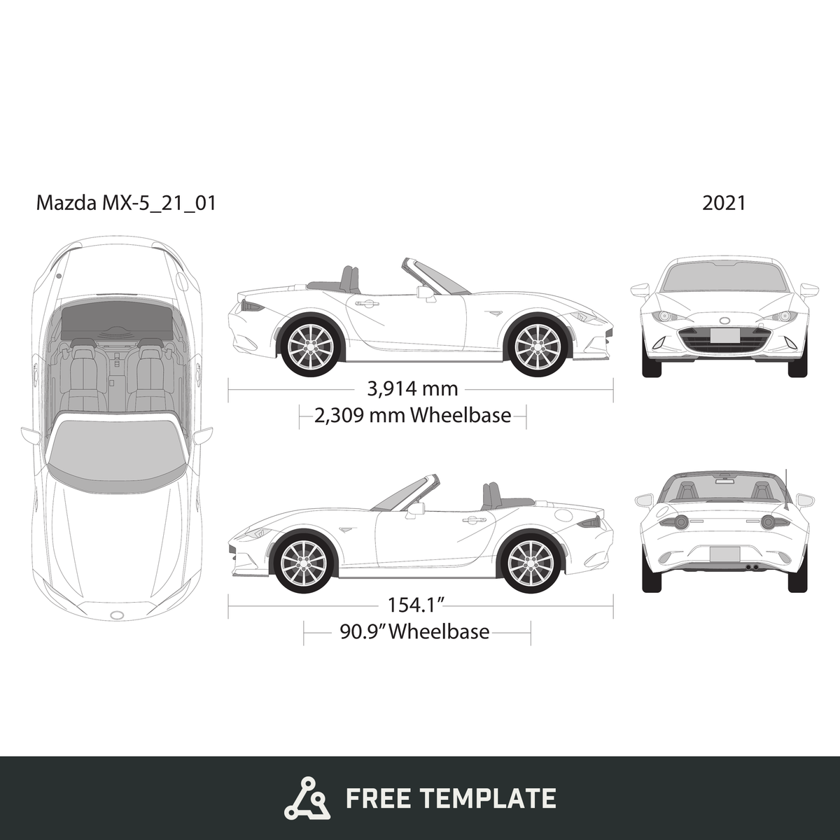 2021 Mazda MX-5 free vector vehicle wrap template - GravBase