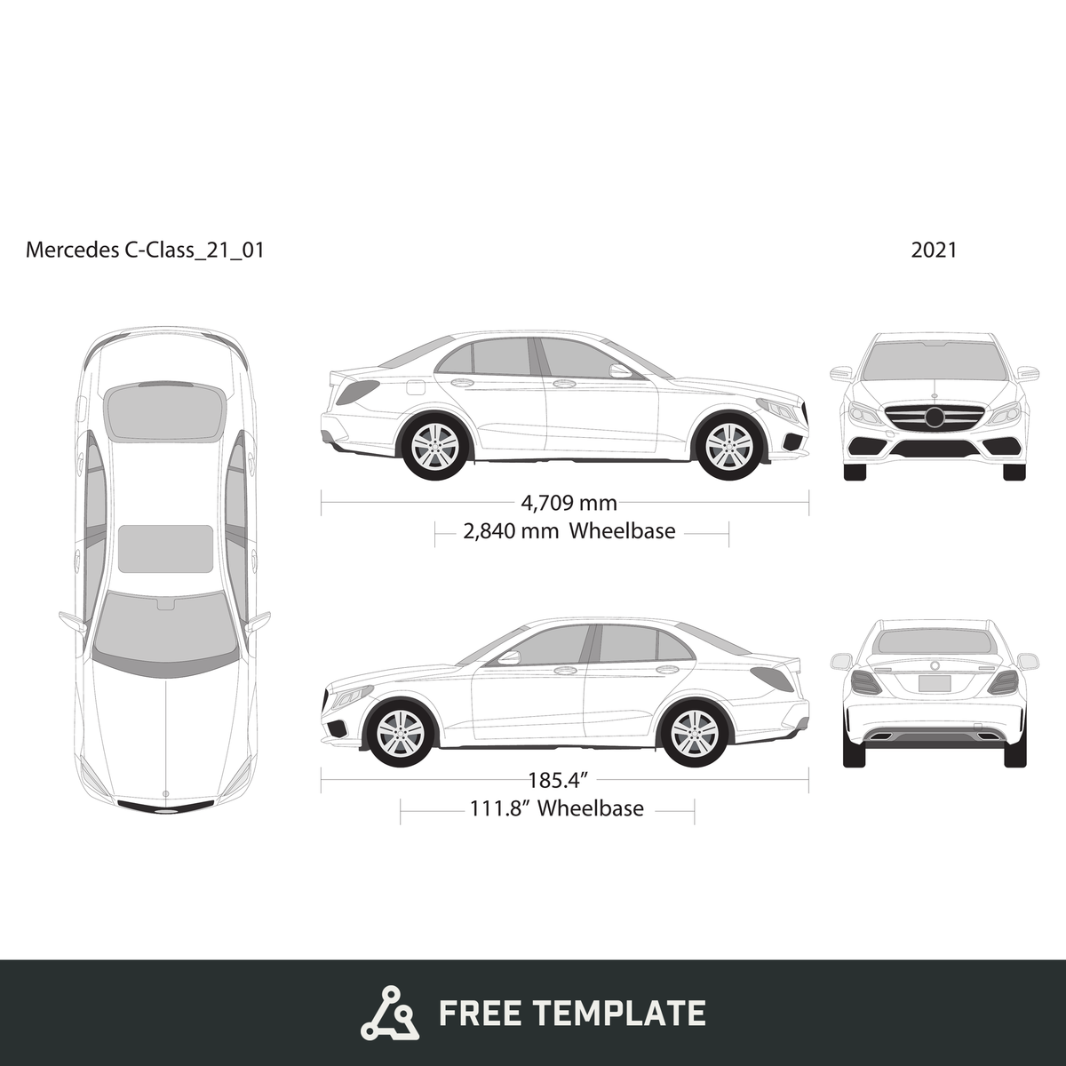 2021 Mercedes C-Class free vector vehicle wrap template - GravBase