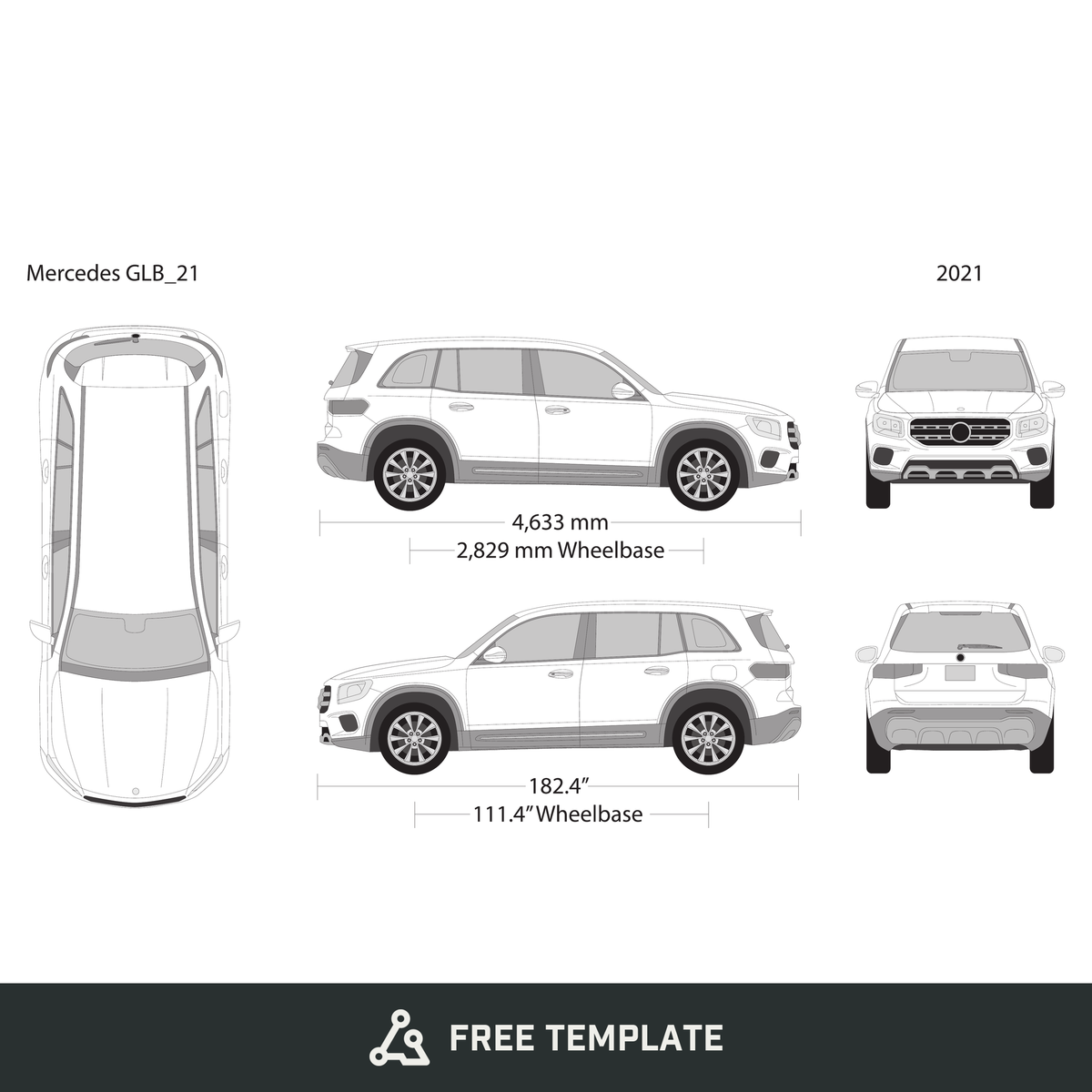 2021 Mercedes GLB free vector vehicle wrap template - GravBase