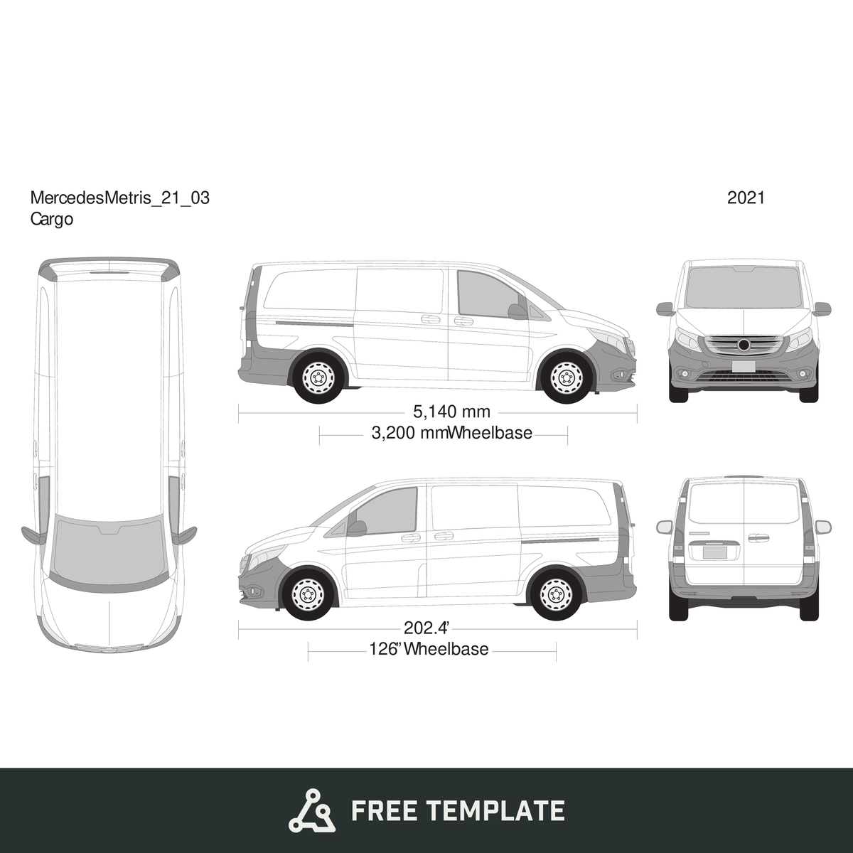 2021 Mercedes Metris free vector vehicle wrap template - GravBase
