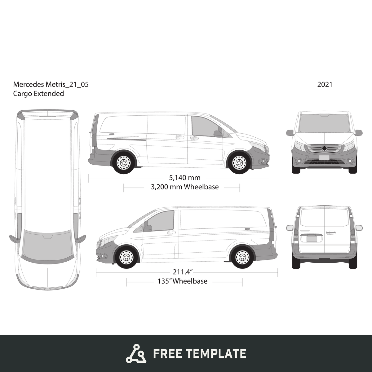 2021 Mercedes Metris free vector vehicle wrap template - GravBase