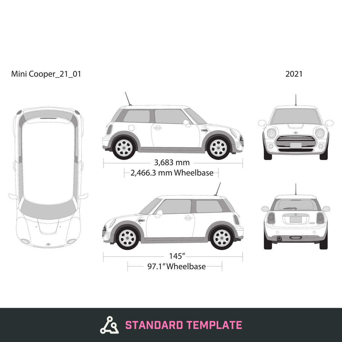 2021 Mini Cooper Mini Hardtop vector wrap template, Design-Ready PDF - GravBase