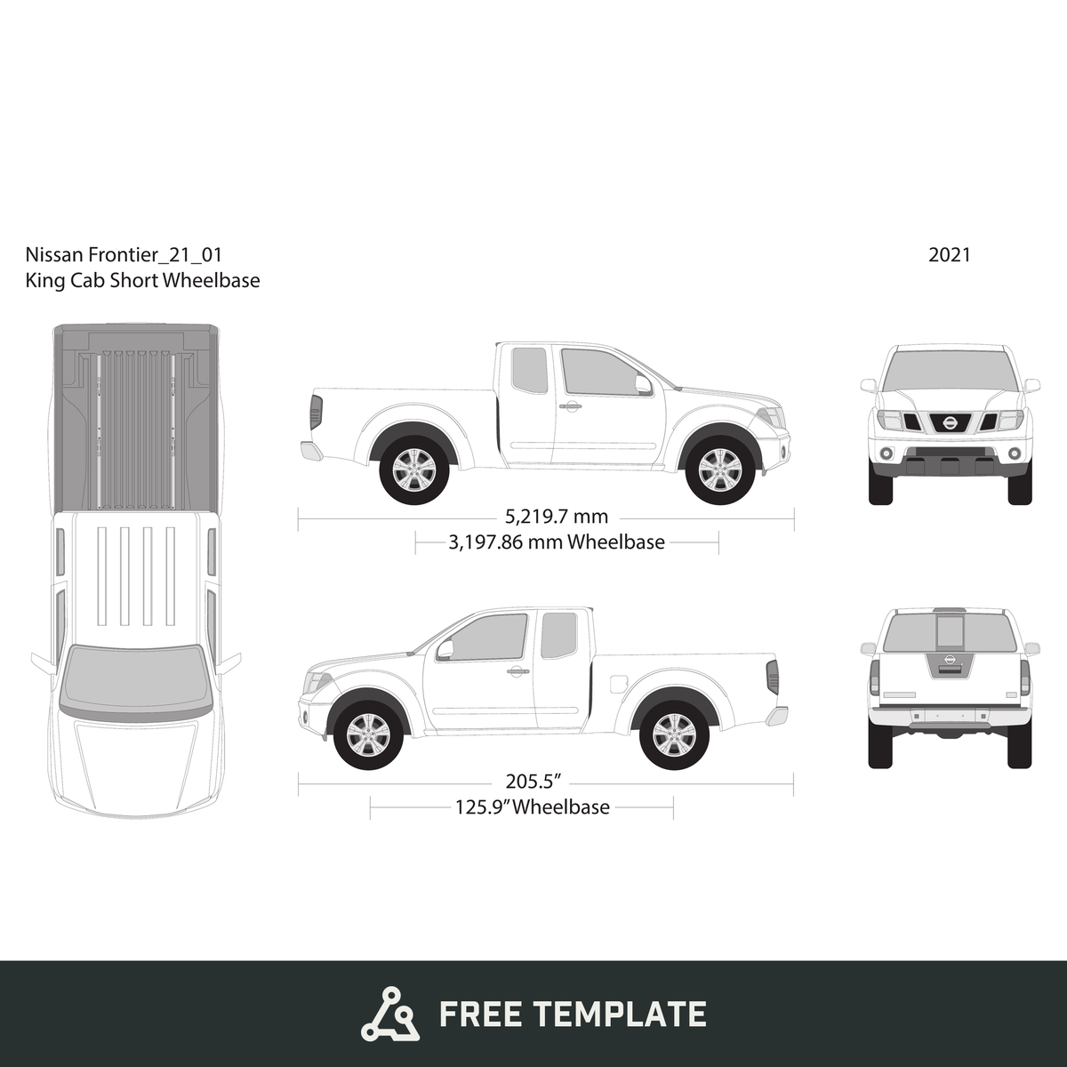 2021 Nissan Frontier front view free vector vehicle wrap template - GravBase