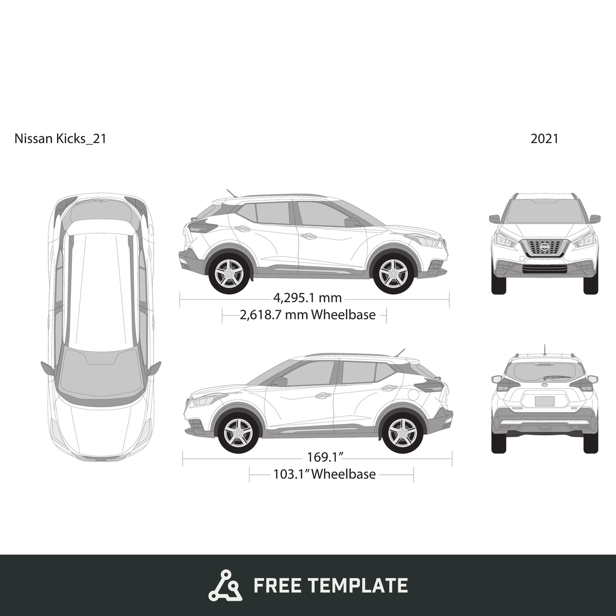 2021 Nissan Kicks free vector vehicle wrap template - GravBase