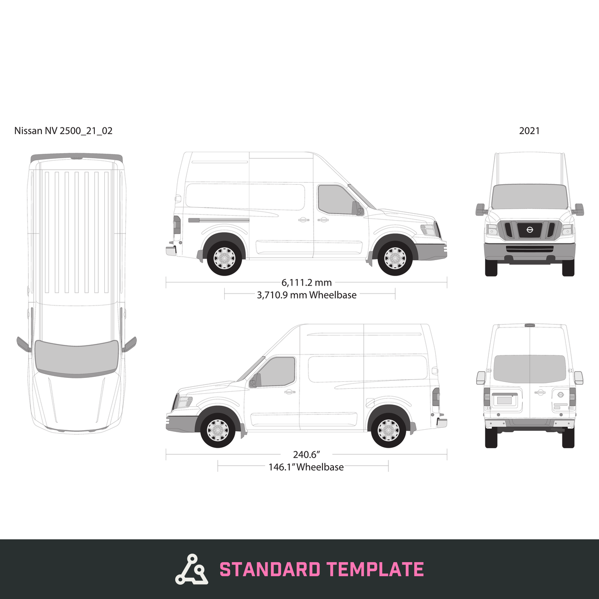 2021 Nissan NV Cargo 2500 vector wrap template V02, Design-Ready PDF - GravBase