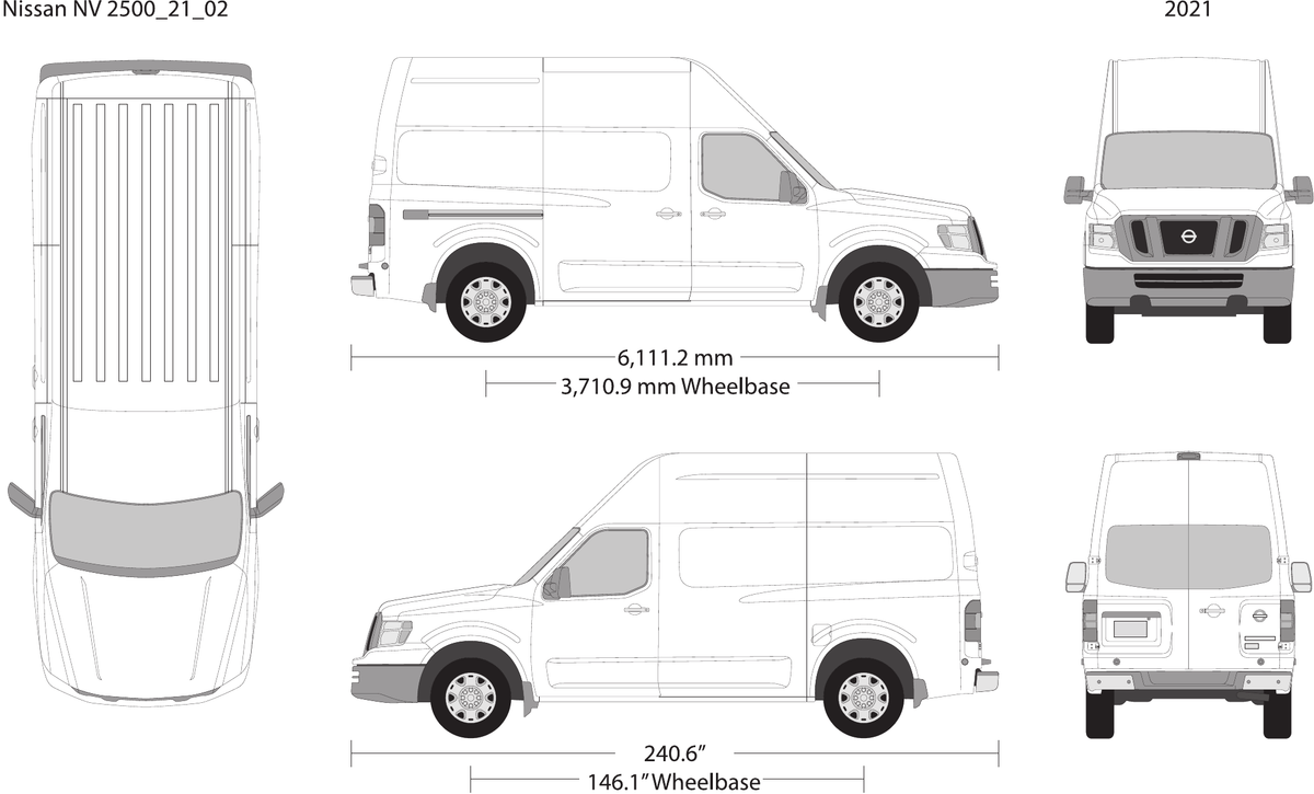 2021 Nissan NV Cargo 2500 vector wrap template V02, Design-Ready PDF - GravBase