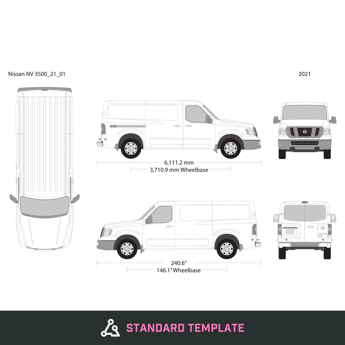 2021 Nissan NV Cargo 3500 vector wrap template V01, Design-Ready PDF - GravBase