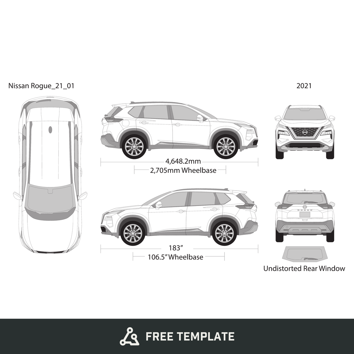 2021 Nissan Rogue free vector vehicle wrap template - GravBase