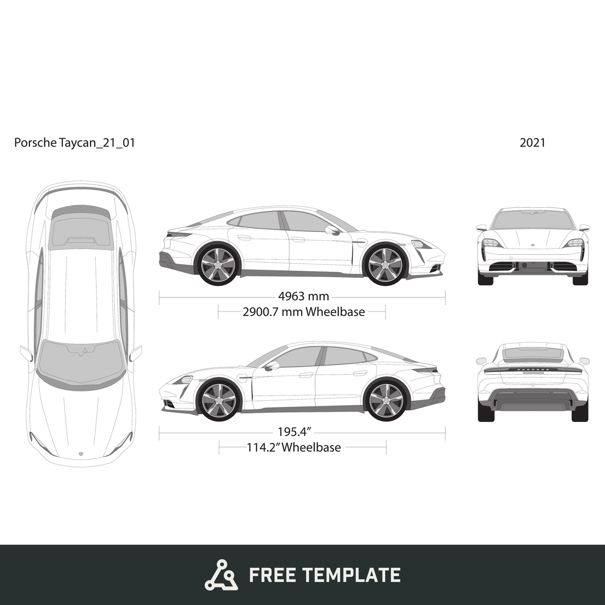 2021 Porsche Taycan free vector vehicle wrap template - GravBase