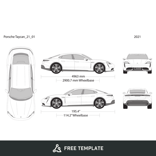 2021 Porsche Taycan free vector vehicle wrap template - GravBase
