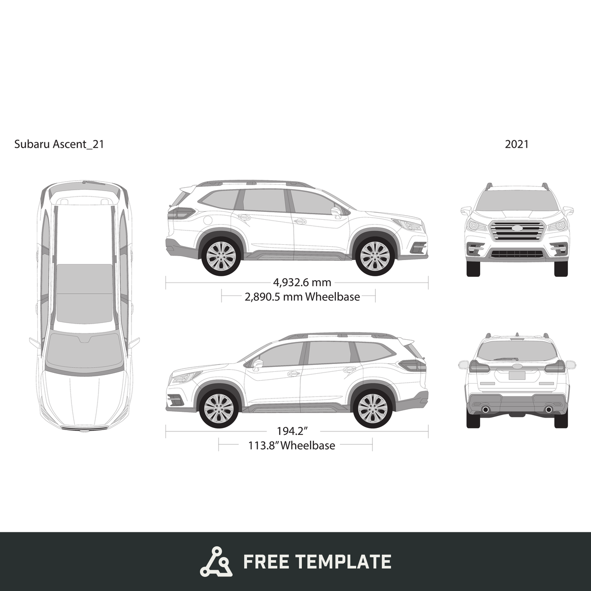 2021 Subaru Ascent free vector vehicle wrap template - GravBase