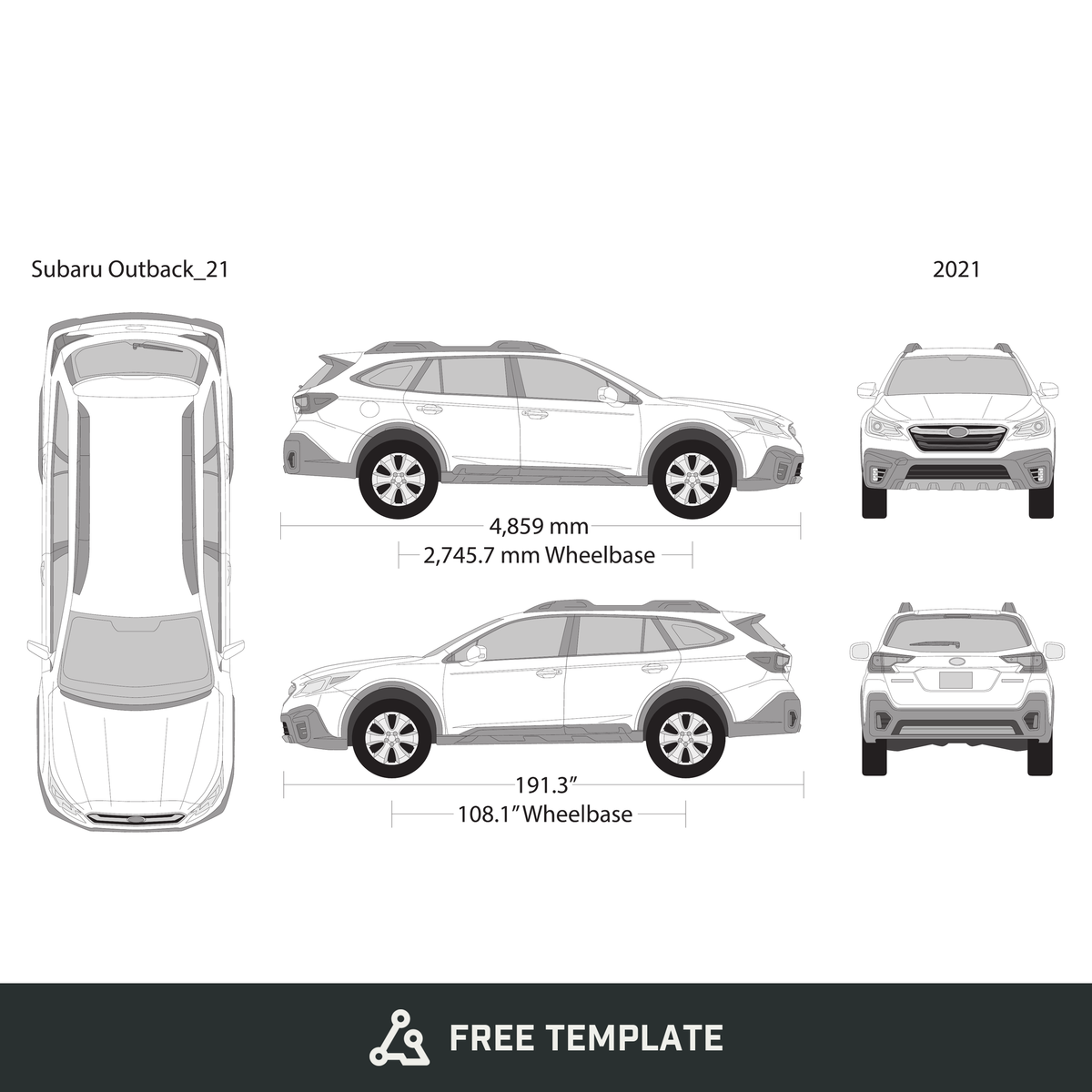 2021 Subaru Outback free vector vehicle wrap template - GravBase