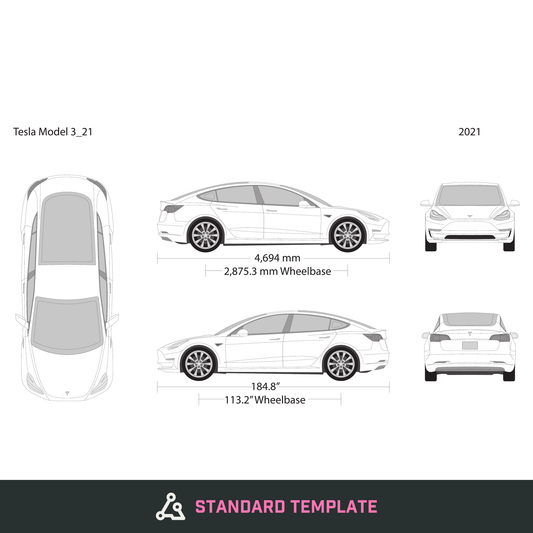 2021 Tesla Model 3 vector wrap template, Design-Ready PDF - GravBase
