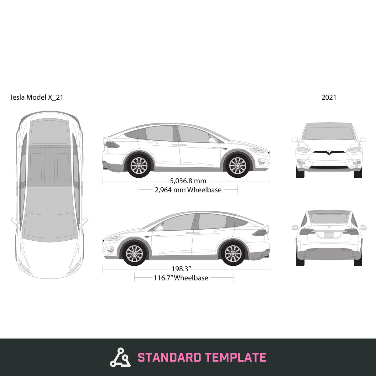 2021 Tesla Model X vector wrap template, Design-Ready PDF - GravBase