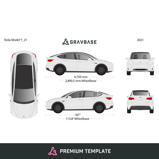 2021 Tesla Model Y vector wrap template, Premium Full Color - GravBase